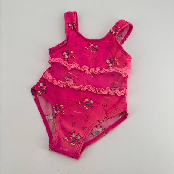 Vintage Minnie Mickey Pink Ruffle Swimsuit Swim Size 2T - Picture 1 of 5